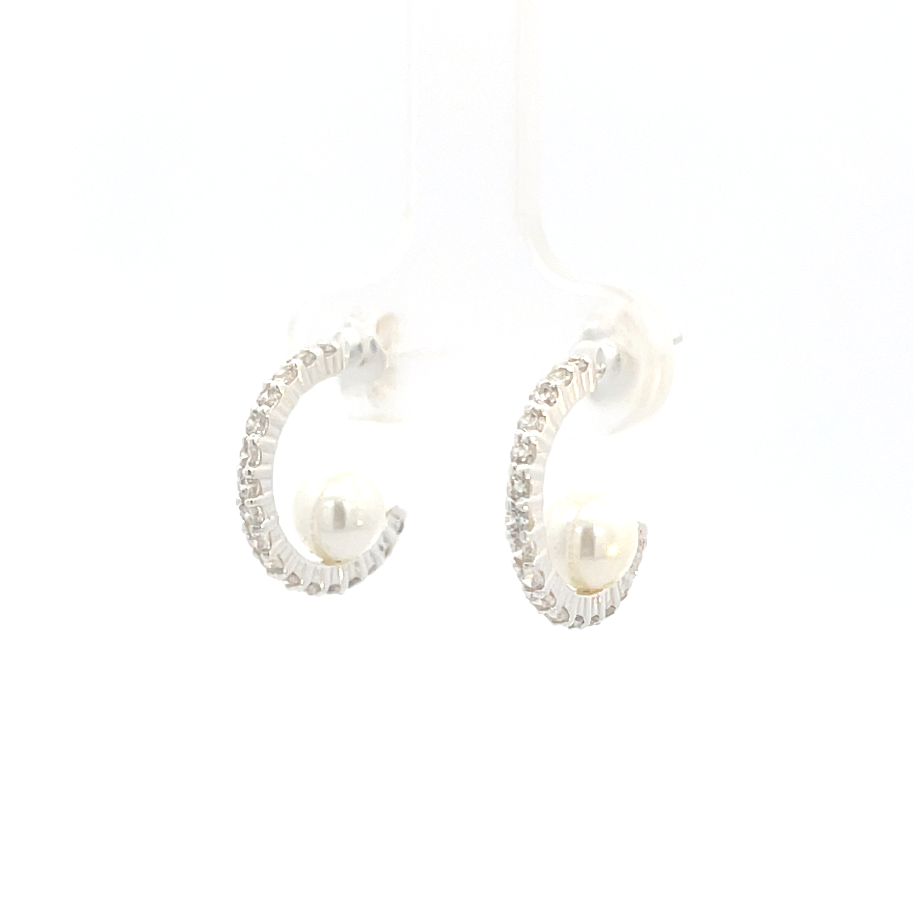925 Silver Pearl and Zirconia C-Shape Earrings